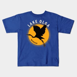 Lake Olga in Michigan Heron Sunrise Kids T-Shirt